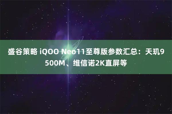 盛谷策略 iQOO Neo11至尊版参数汇总：天玑9500M、维信诺2K直屏等